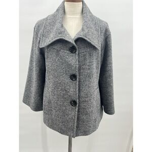 Lafayette 148 New York Gray Virgin Wool Alpaca Blend Snap Front Jacket Size 12
